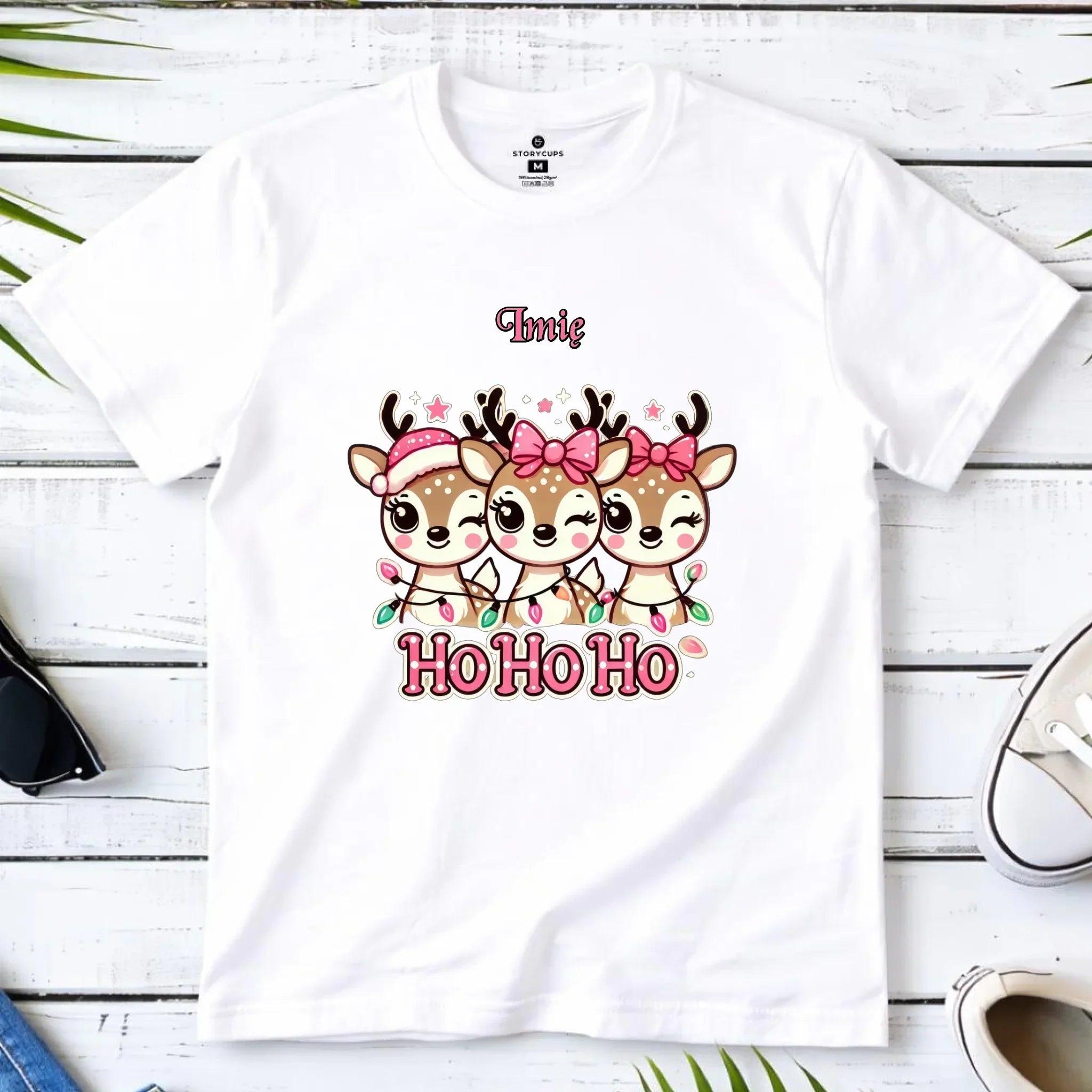 Koszulka dziecięca świąteczna - Ho ho ho Słodkie reniferki - personalizowany BN49 - StoryCups.pl