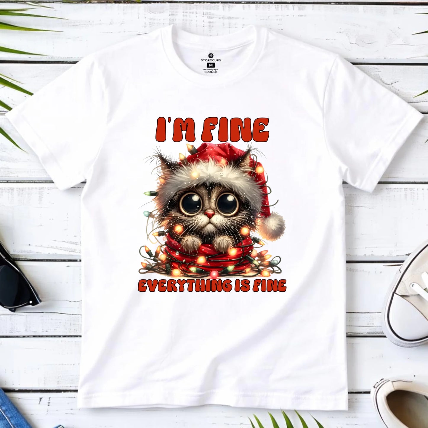 Koszulka dziecięca świąteczna - Kotek I'm fine everything is fine BN67