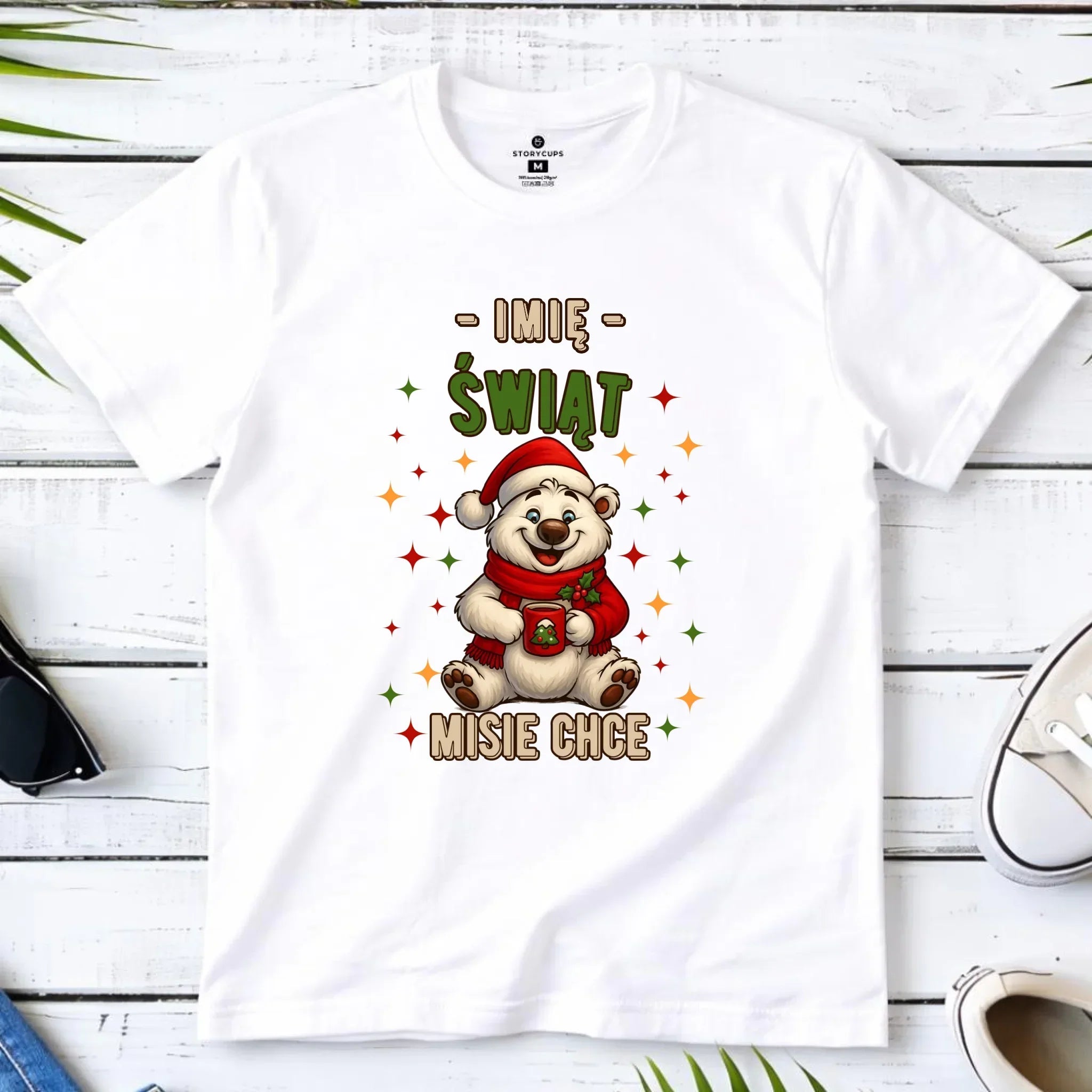 Koszulka dziecięca świąteczna - Misiek Świąt misie chce - personalizowana BN86 - StoryCups.pl