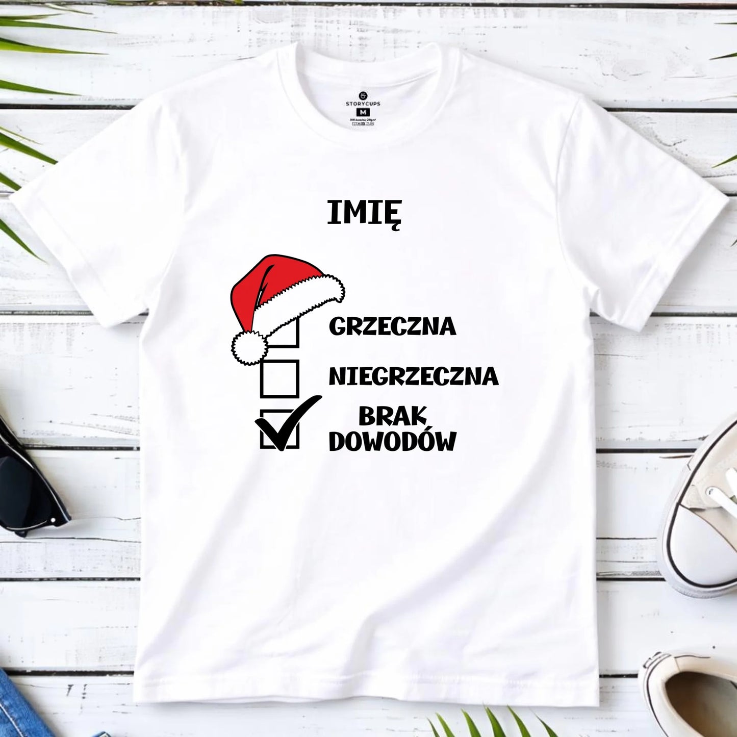 Koszulka dziecięca świąteczna - Grzeczna niegrzeczna brak dowodów - personalizowana BN147