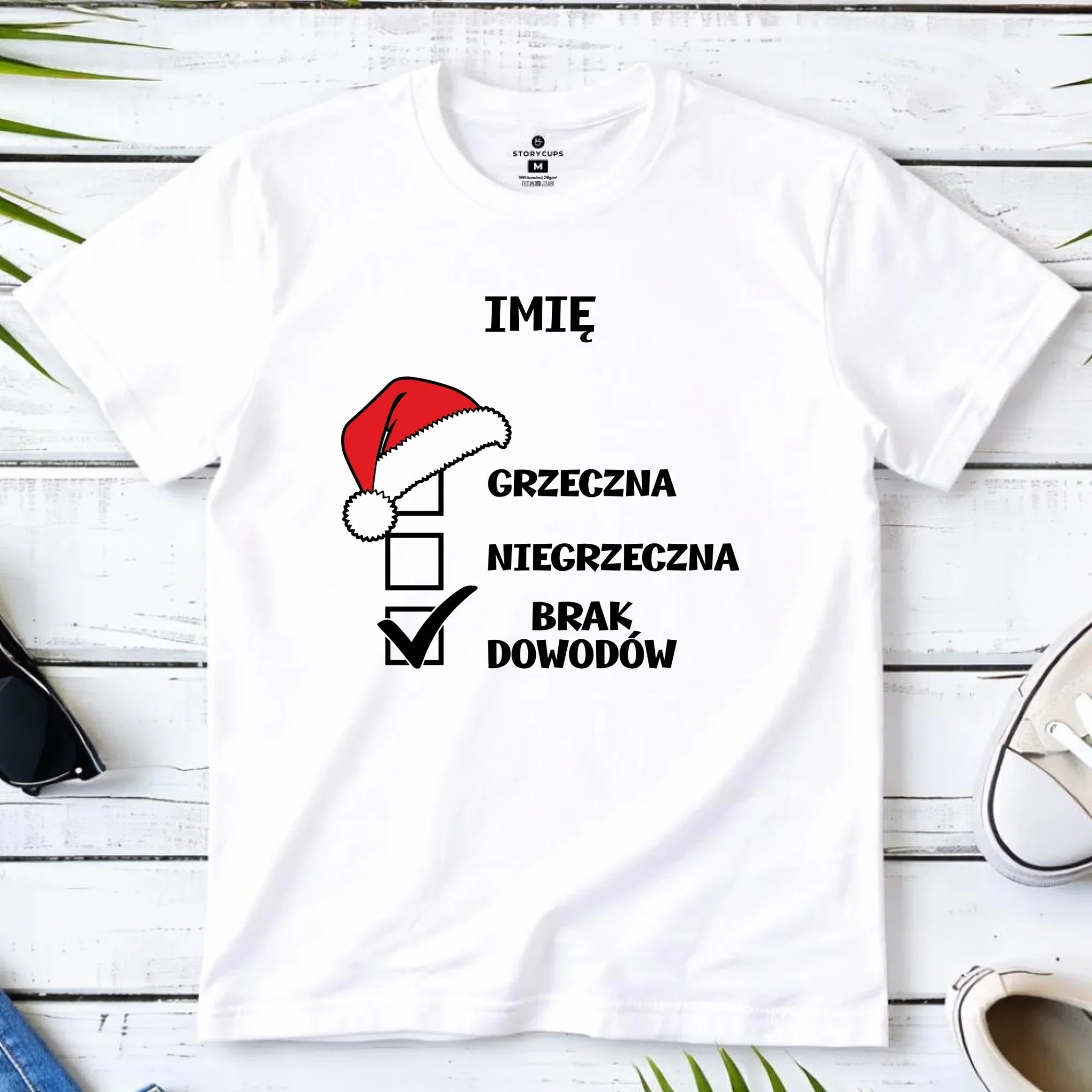 Koszulka dziecięca świąteczna - Grzeczna niegrzeczna brak dowodów - personalizowana BN147 - StoryCups.pl