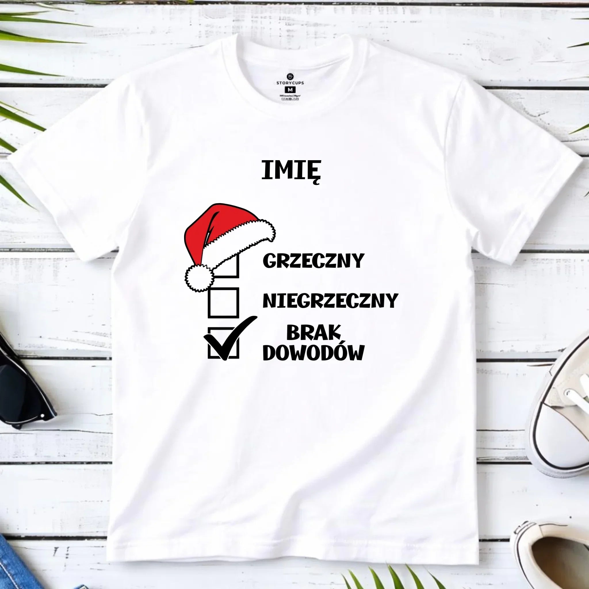 Koszulka dziecięca świąteczna dla chłopca - Grzeczny niegrzeczny brak dowodów - personalizowana BN99 - StoryCups.pl