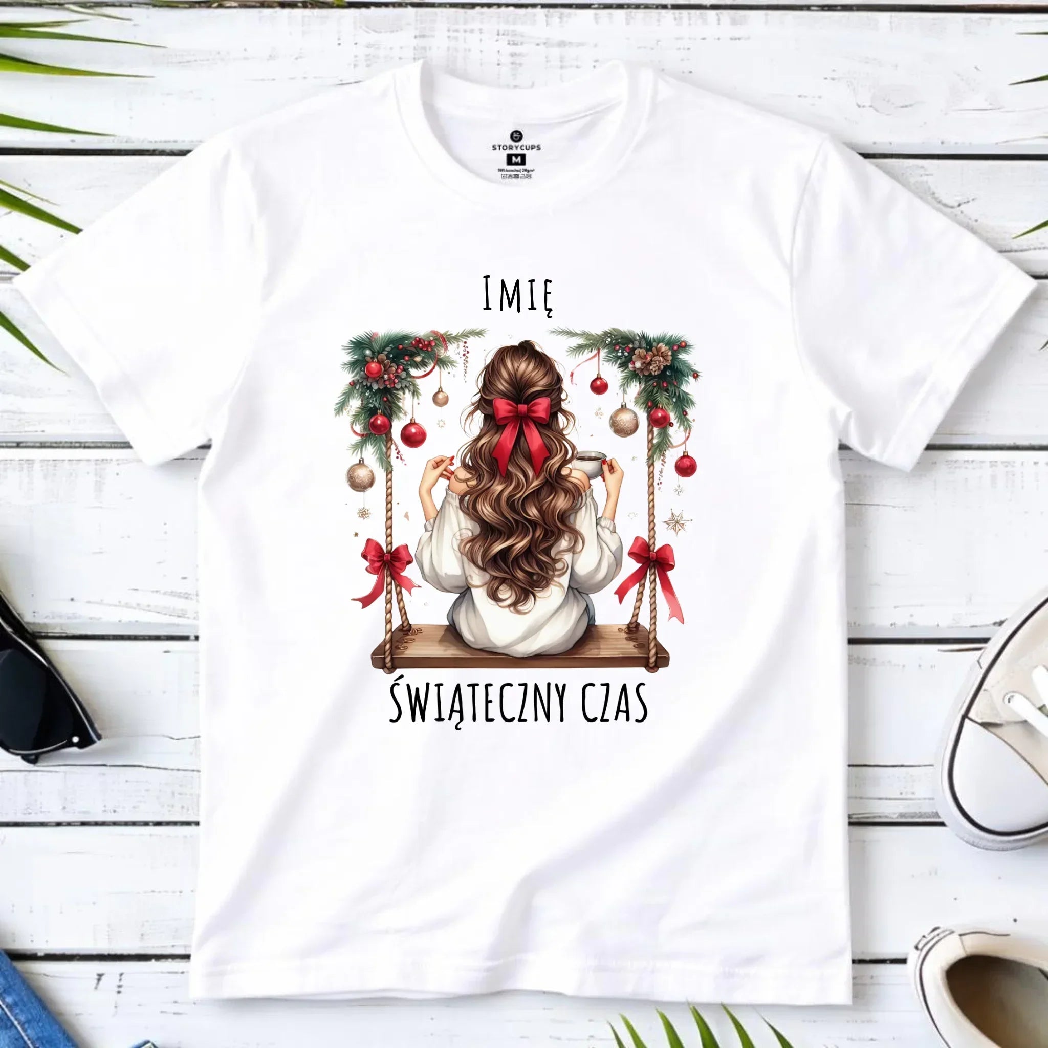 Koszulka dziecięca świąteczna - Dziewczyna na huśtawce - Świąteczny czas - personalizowana BN105 - StoryCups.pl
