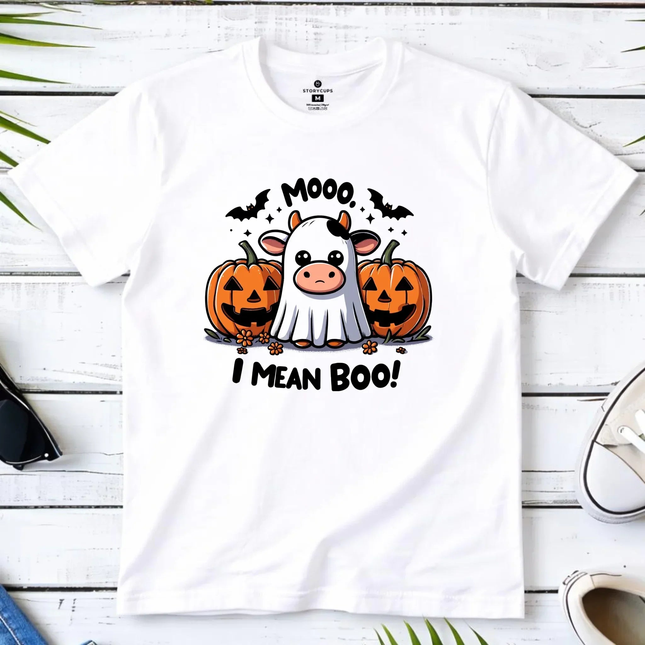 Koszulka dziecięca na Halloween - Mooo I mean Boo! - z dynią i duchem HL14 - StoryCups.pl