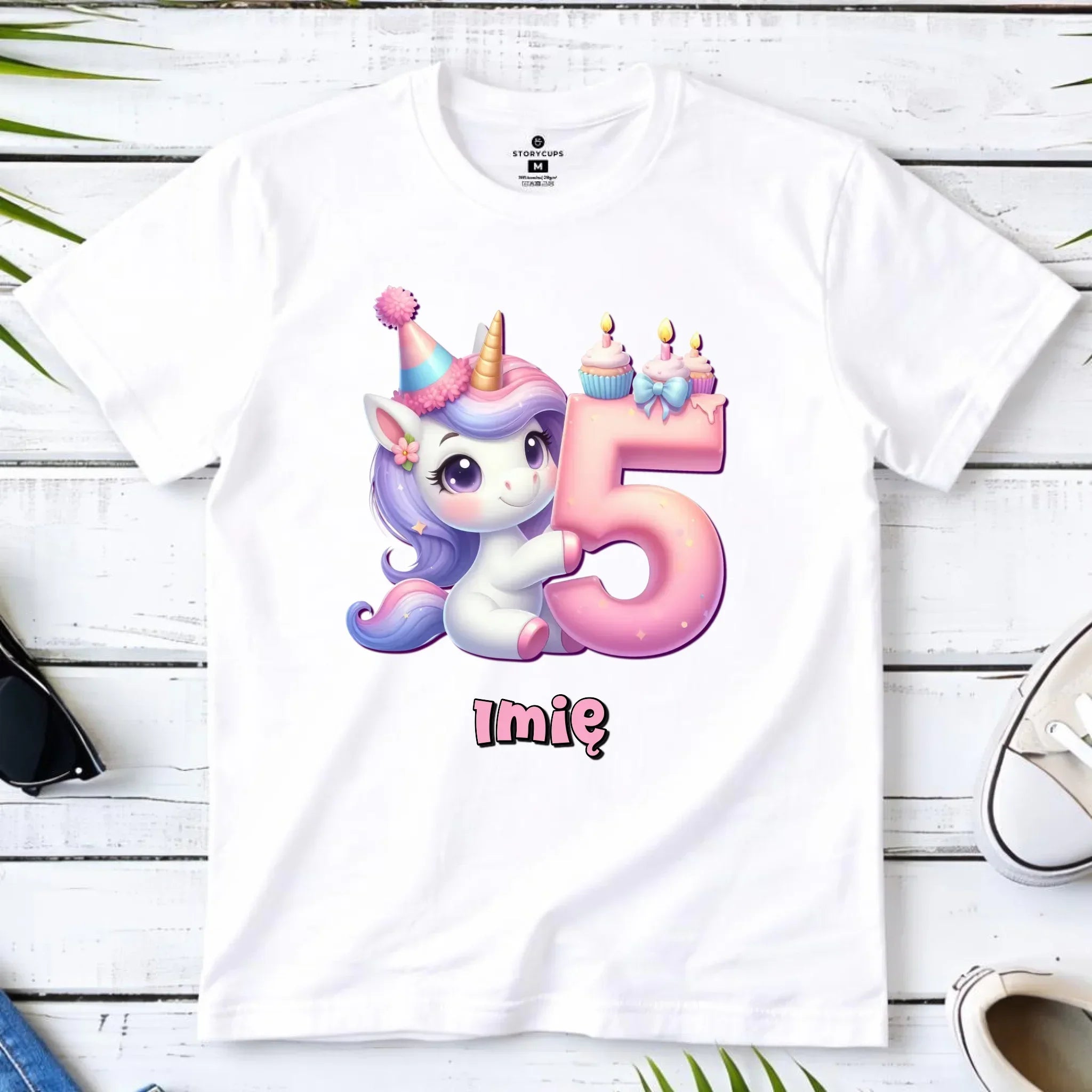 Koszulka dziecięca urodzinowa - prezent na 5 urodziny dla dziewczynki - Jednorożec - personalizowana U49 - StoryCups.pl