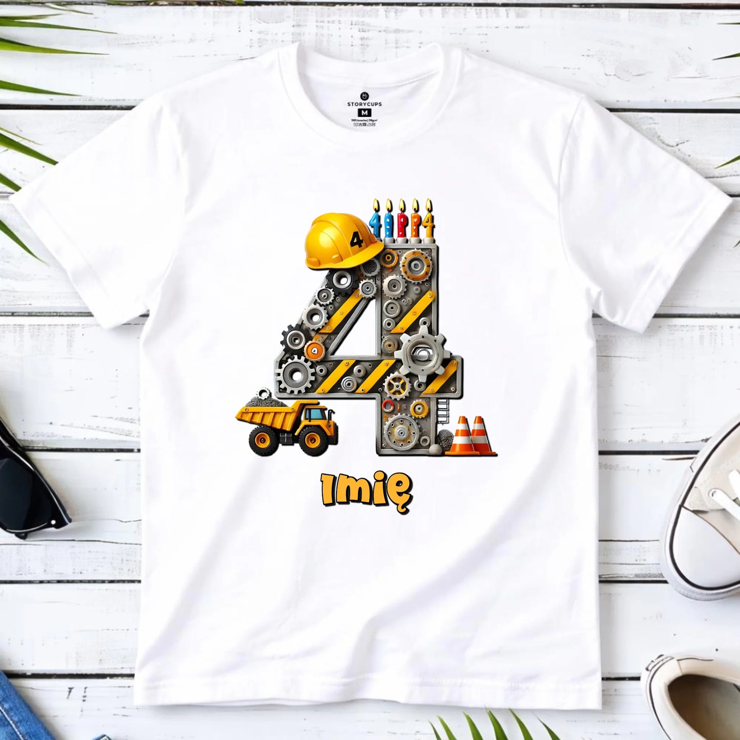 Koszulka dziecięca urodzinowa - prezent na 4 urodziny dla chłopca - Wywrotka - personalizowana U38