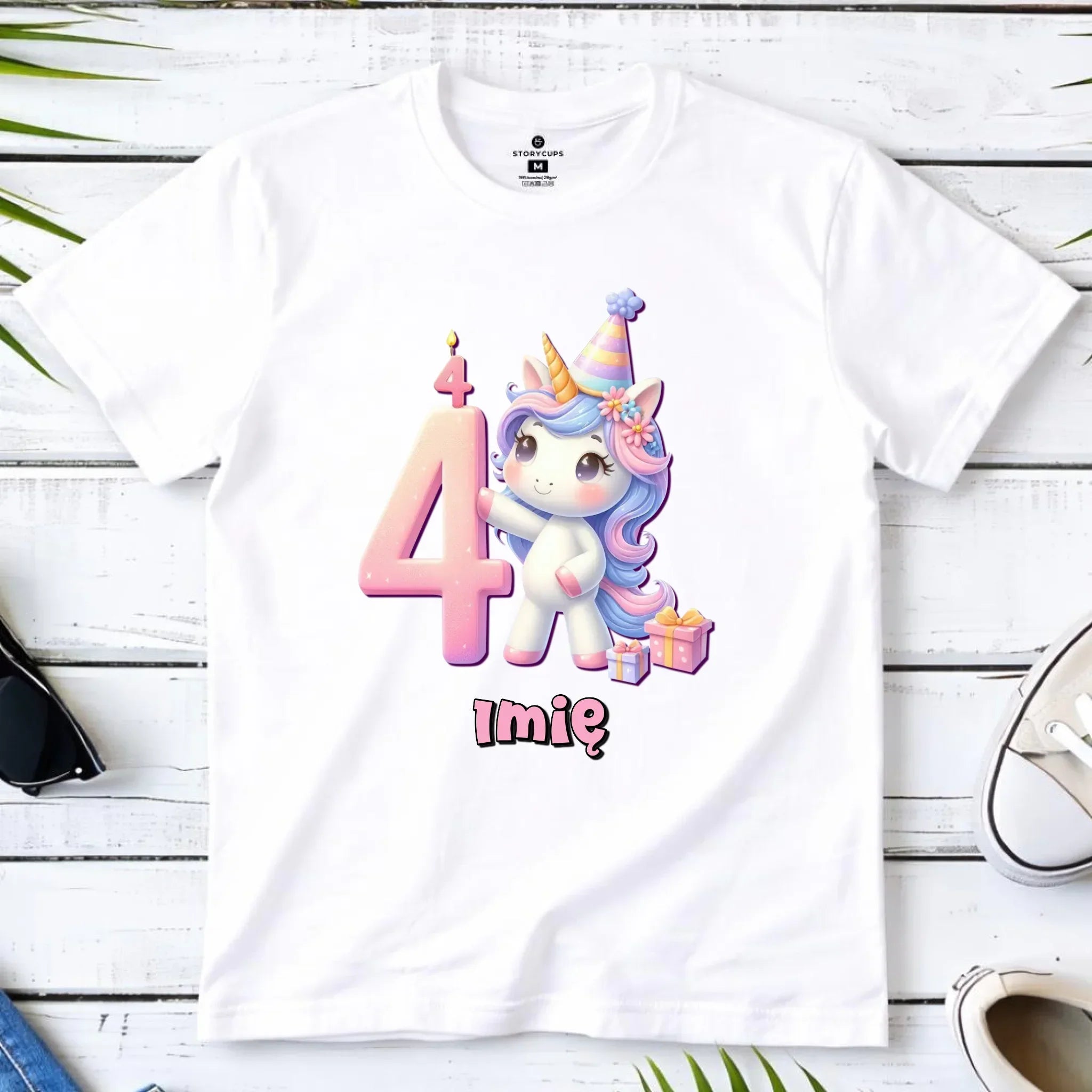 Koszulka dziecięca urodzinowa - prezent na 4 urodziny dla dziewczynki - Jednorożec - personalizowana U48 - StoryCups.pl
