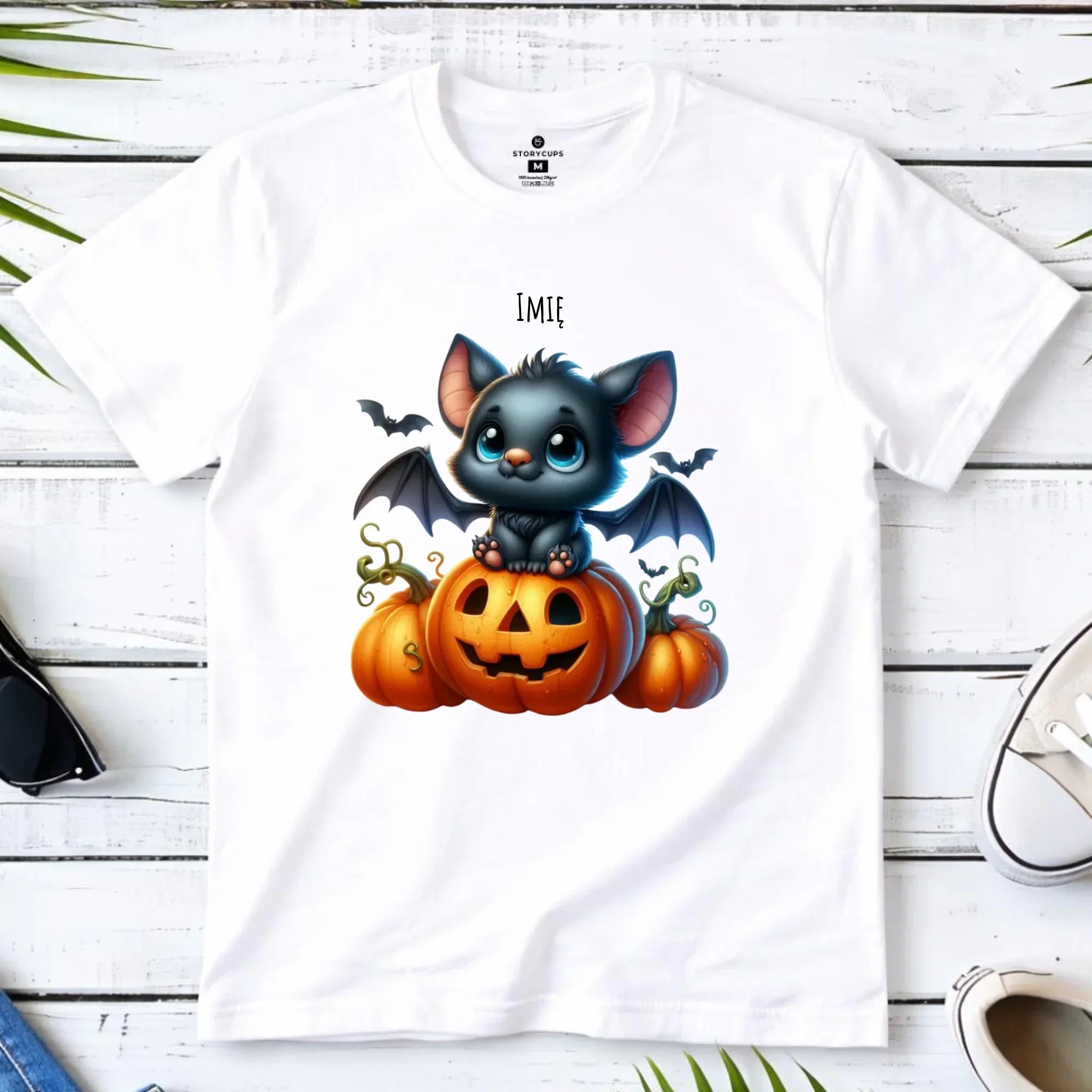 Koszulka dziecięca halloweenowa - Słodki nietoperz z dynią - personalizowana HL09 - StoryCups.pl