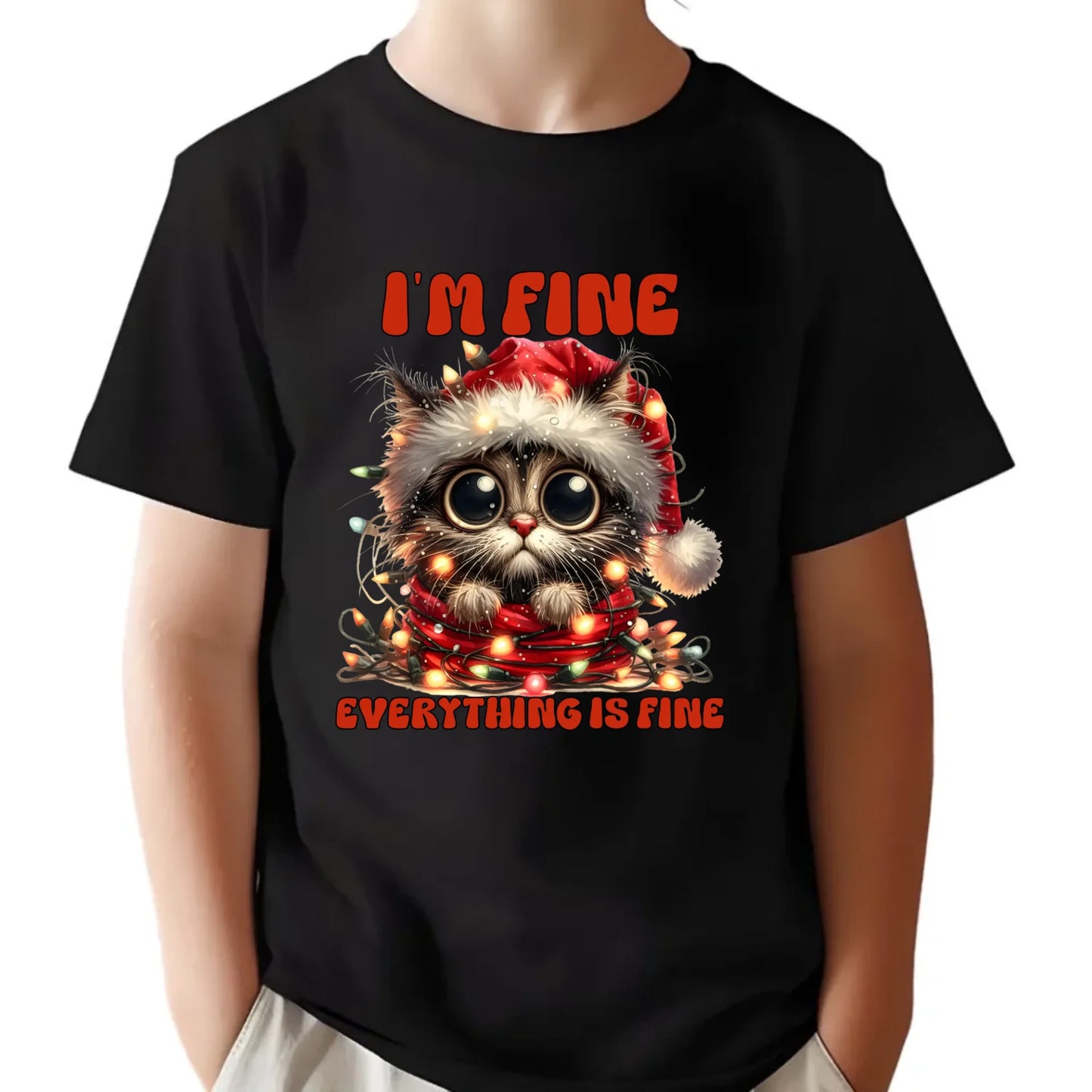 Koszulka dziecięca świąteczna - Kotek I'm fine everything is fine BN67