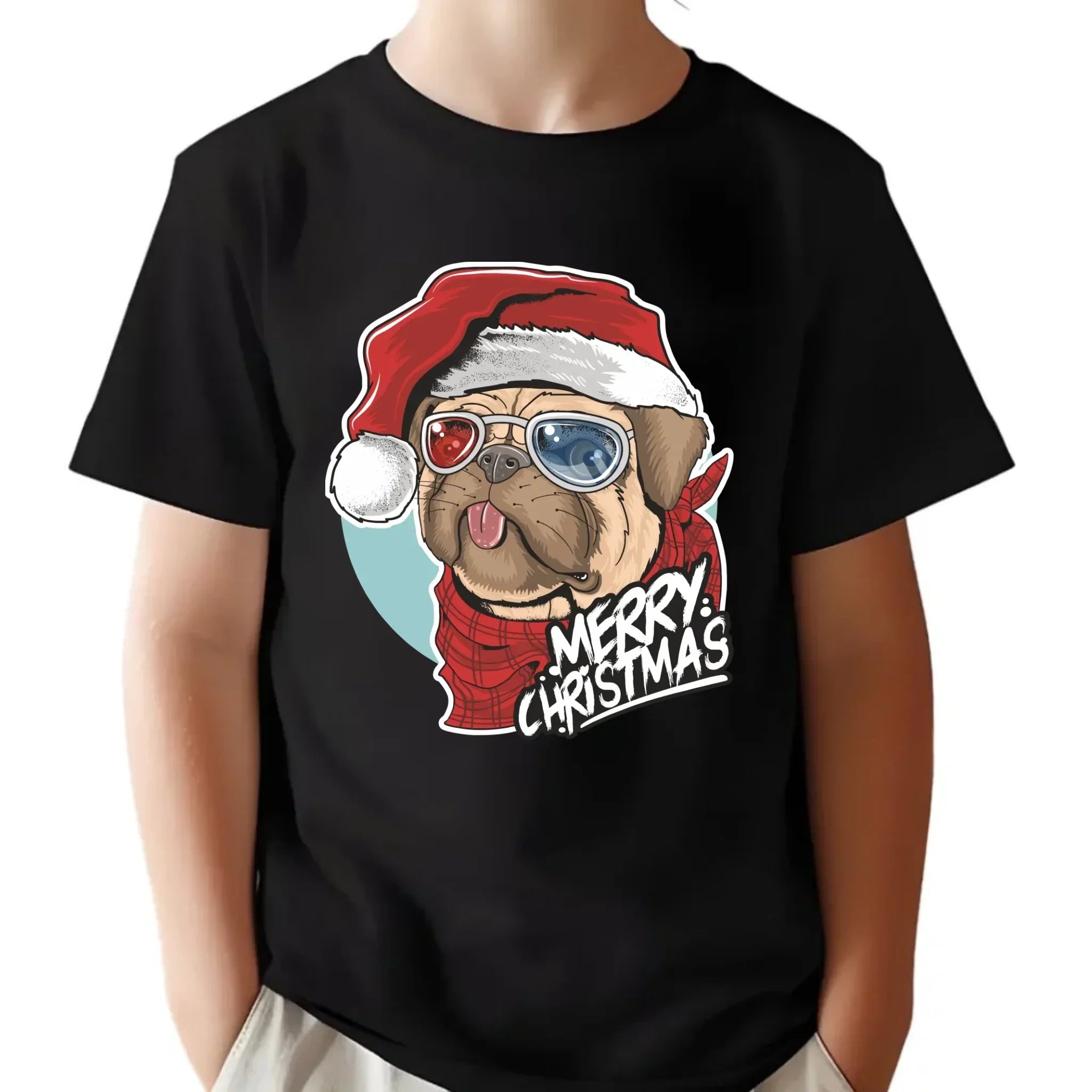 Koszulka dziecięca świąteczna - Mops Merry Christmas BN62 - StoryCups.pl
