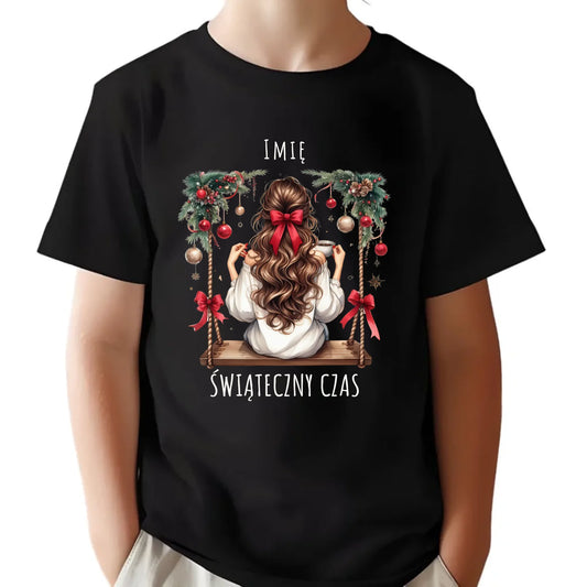 Koszulka dziecięca świąteczna - Dziewczyna na huśtawce - Świąteczny czas - personalizowana BN105