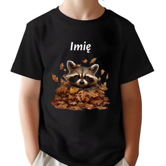 Koszulka dziecięca jesienna - Szop w liściach - personalizowana JS24