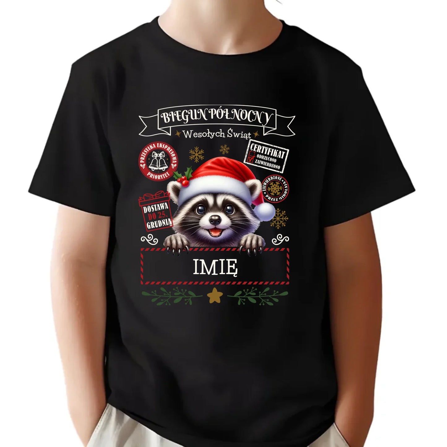 Koszulka dziecięca świąteczna - Szop Paczka od Mikołaja - personalizowana BN145