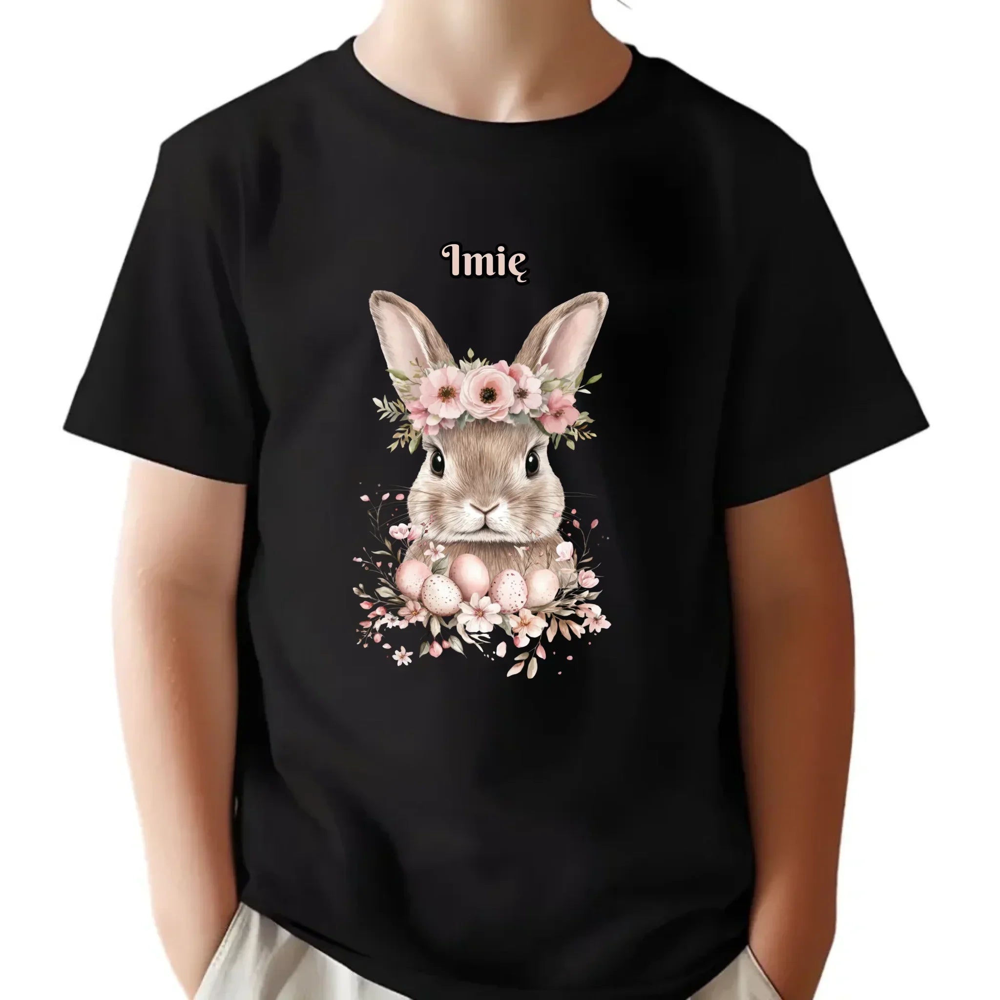 Koszulka dziecięca na Wielkanoc - Zajączek Boho w kwiatach - Prezent personalizowany WN05 - StoryCups.pl