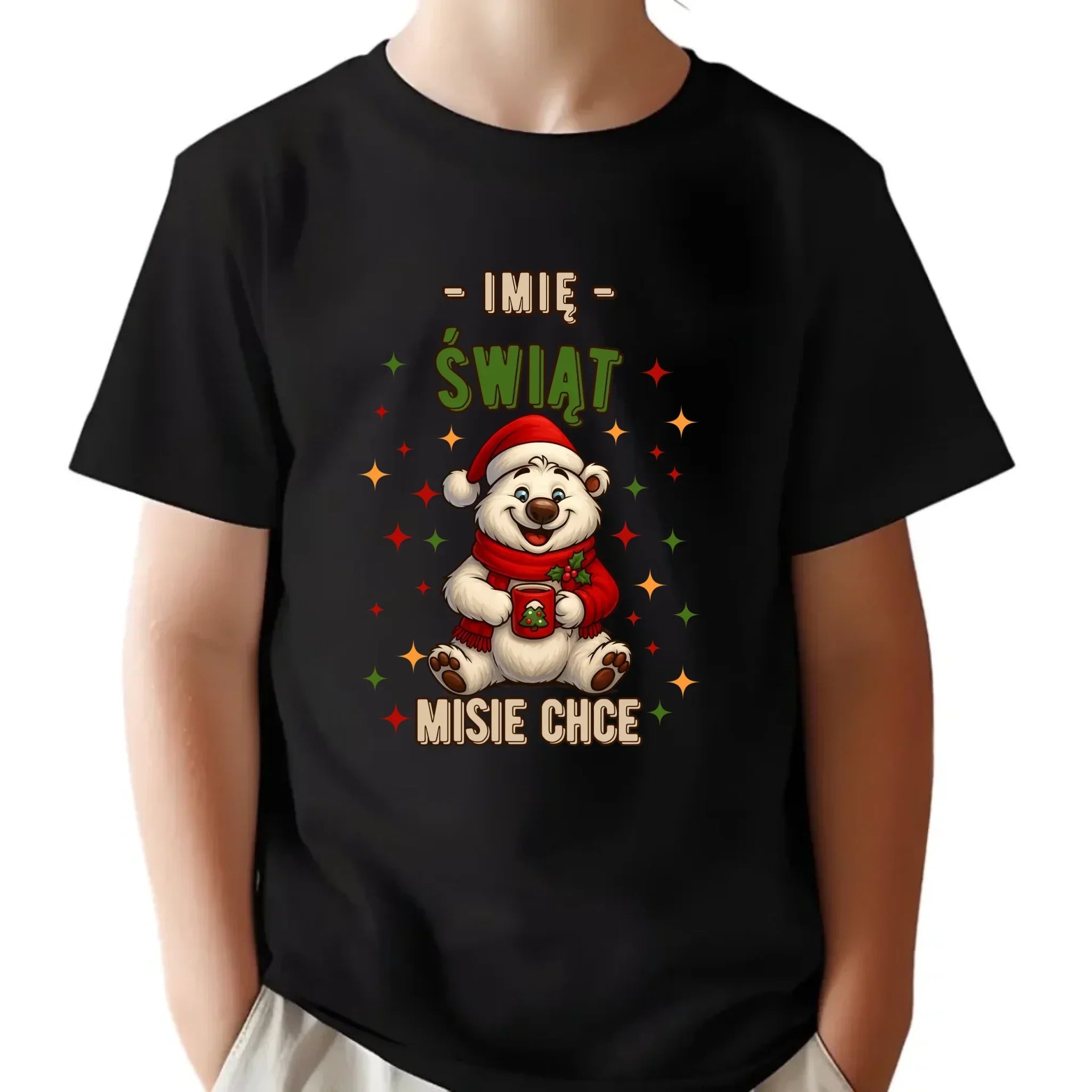 Koszulka dziecięca świąteczna - Misiek Świąt misie chce - personalizowana BN86 - StoryCups.pl