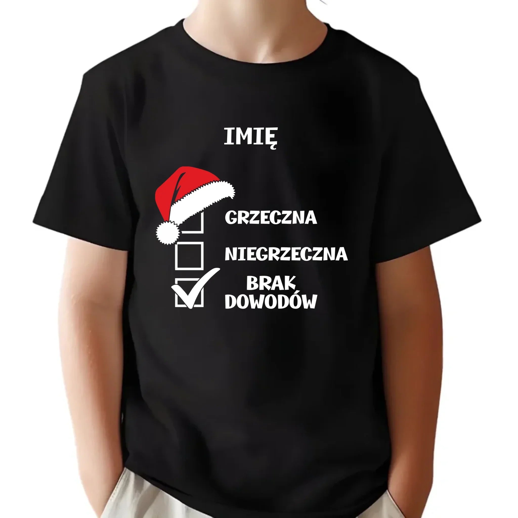 Koszulka dziecięca świąteczna - Grzeczna niegrzeczna brak dowodów - personalizowana BN147 - StoryCups.pl