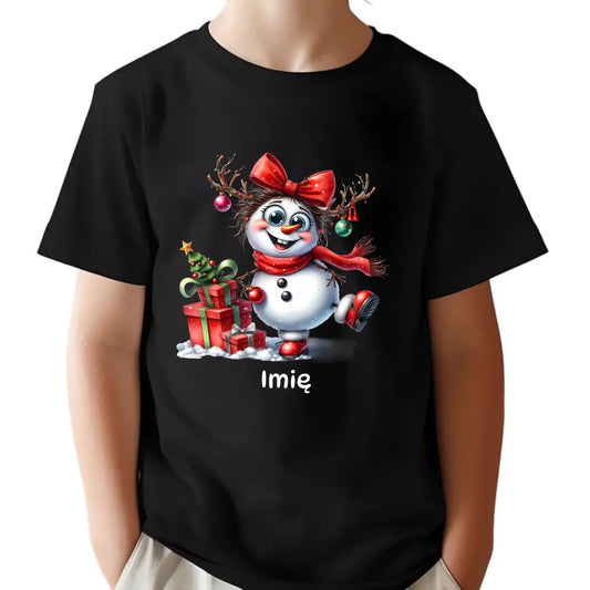 Koszulka dziecięca świąteczna dla dziewczynki - Bałwanek - personalizowana BN123