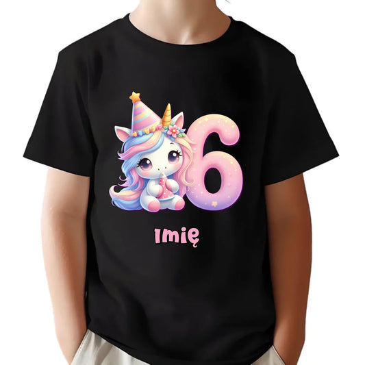 Koszulka dziecięca urodzinowa - prezent na 6 urodziny dla dziewczynki - Jednorożec - personalizowana U50