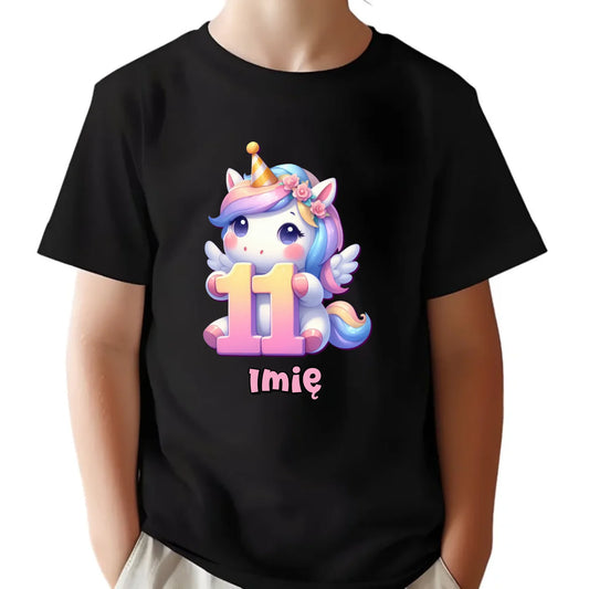 Koszulka dziecięca urodzinowa - prezent na 11 urodziny dla dziewczynki - Jednorożec - personalizowana U55