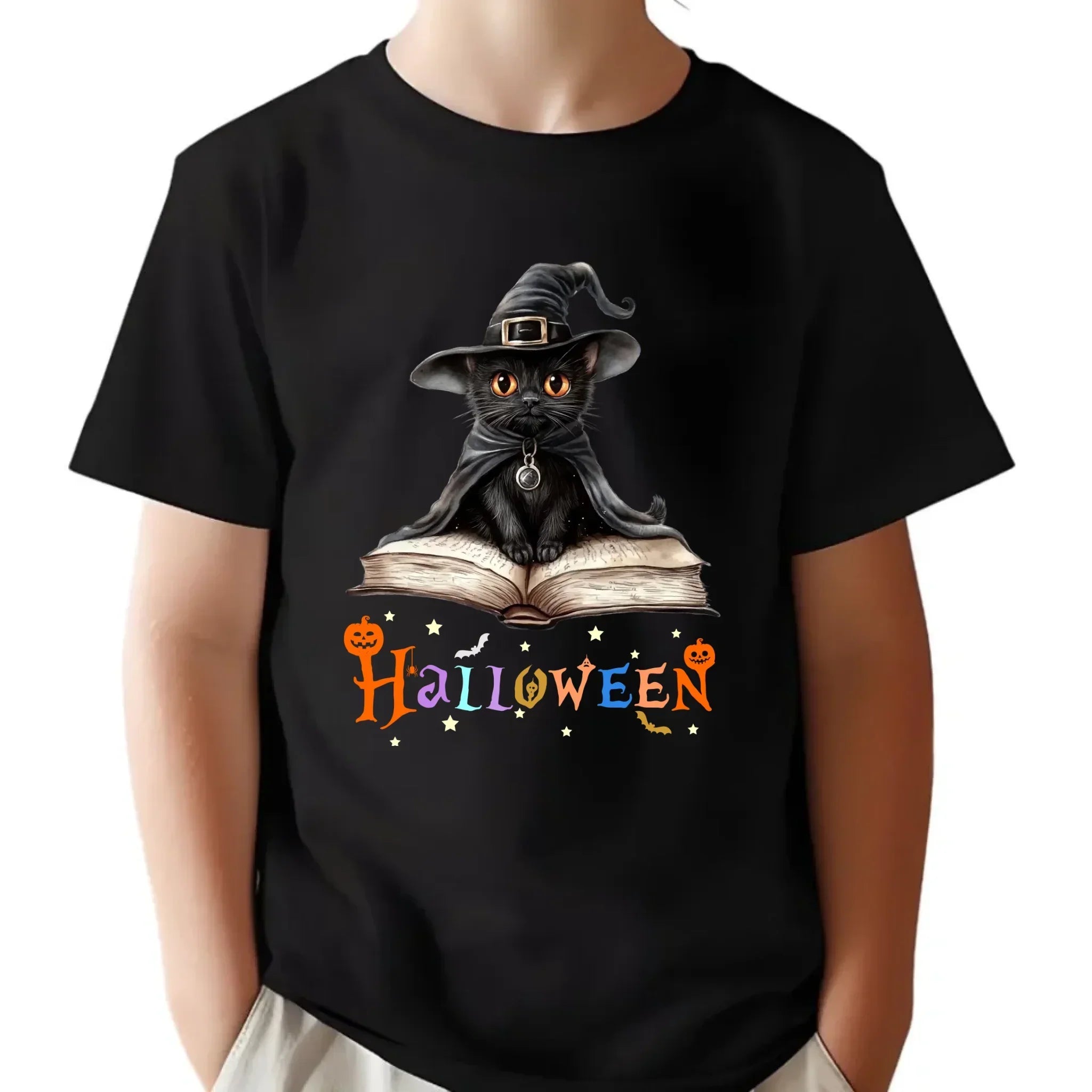 Koszulka dziecięca na Halloween - Kot Czarodziej HL06 - StoryCups.pl