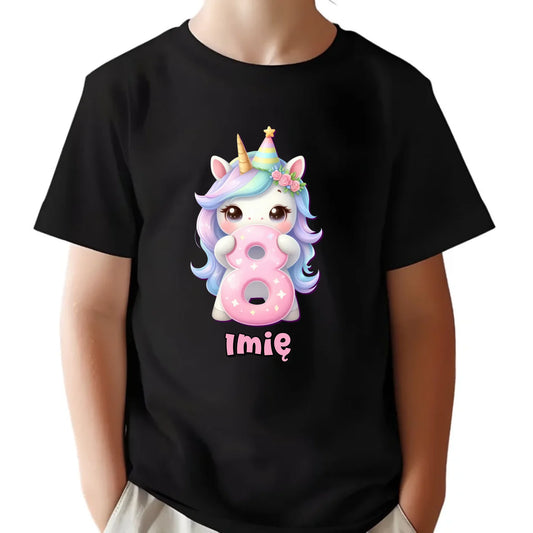 Koszulka dziecięca urodzinowa - prezent na 8 urodziny dla dziewczynki - Jednorożec - personalizowana U52