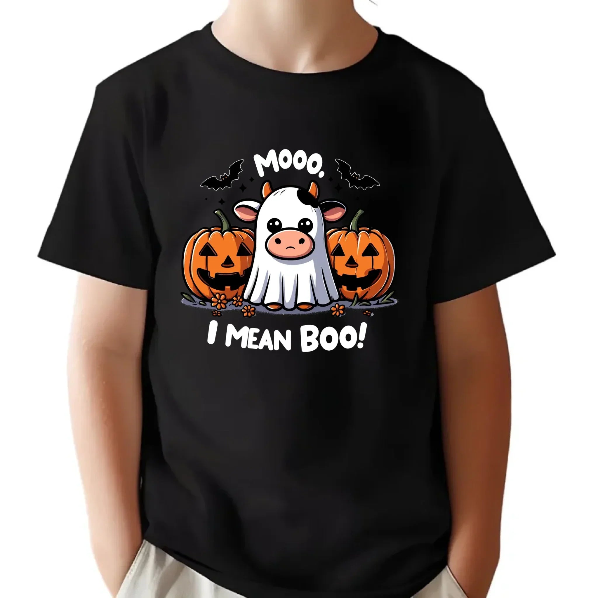 Koszulka dziecięca na Halloween - Mooo I mean Boo! - z dynią i duchem HL14 - StoryCups.pl