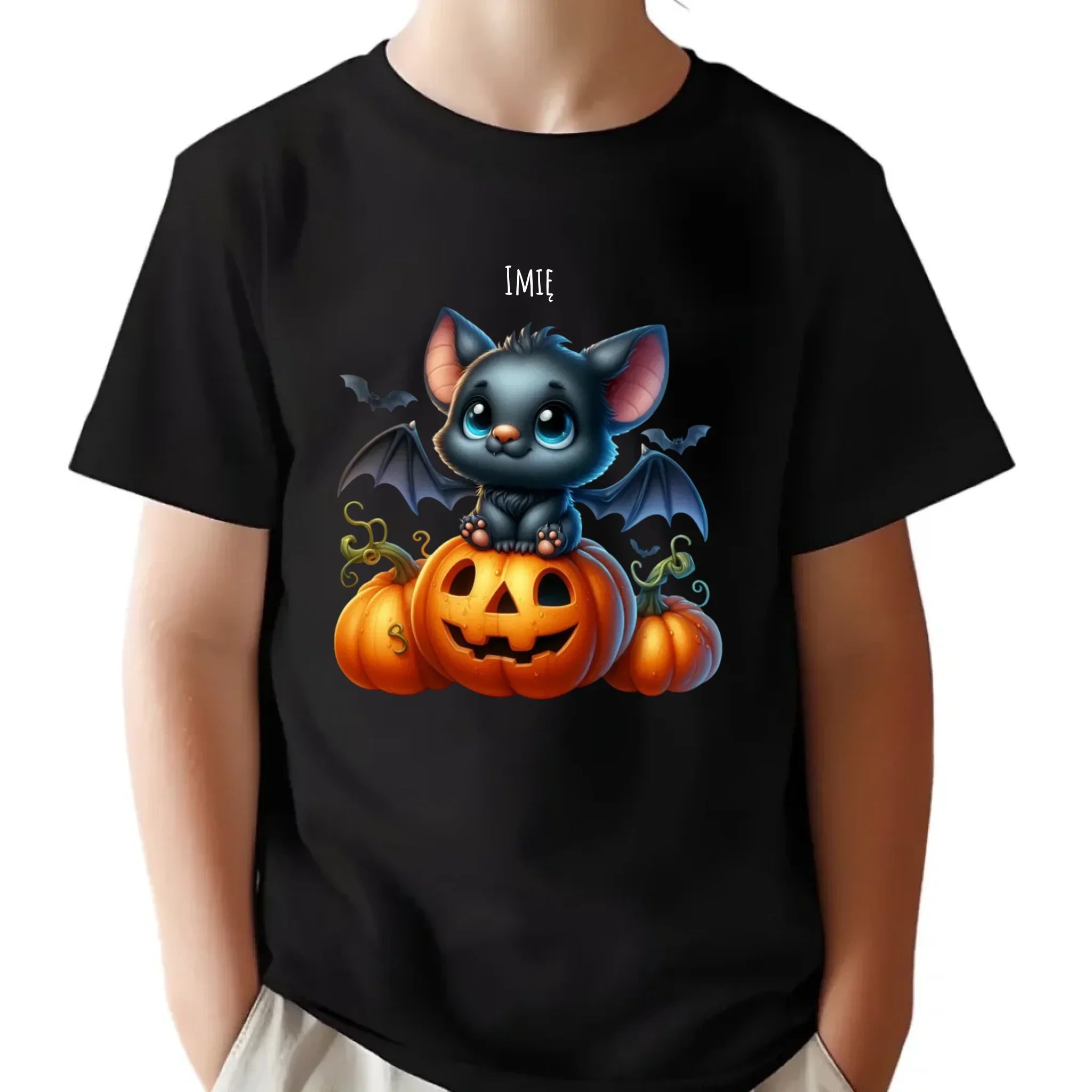 Koszulka dziecięca halloweenowa - Słodki nietoperz z dynią - personalizowana HL09 - StoryCups.pl