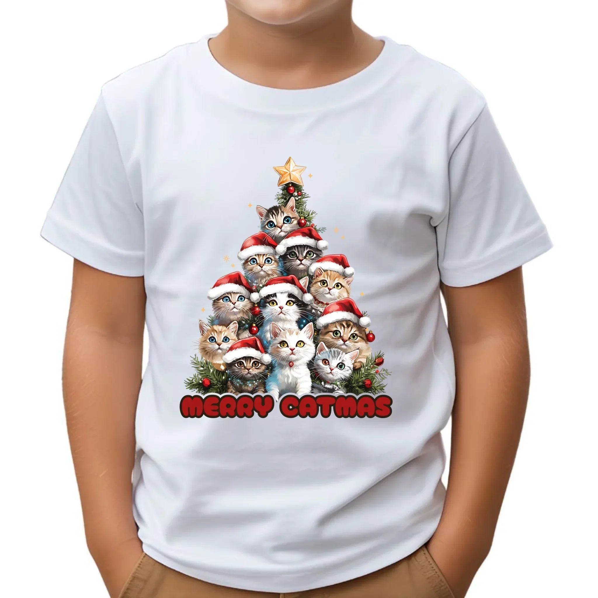 Koszulka dziecięca świąteczna - Kocia choinka Merry Catmas BN20 - StoryCups.pl