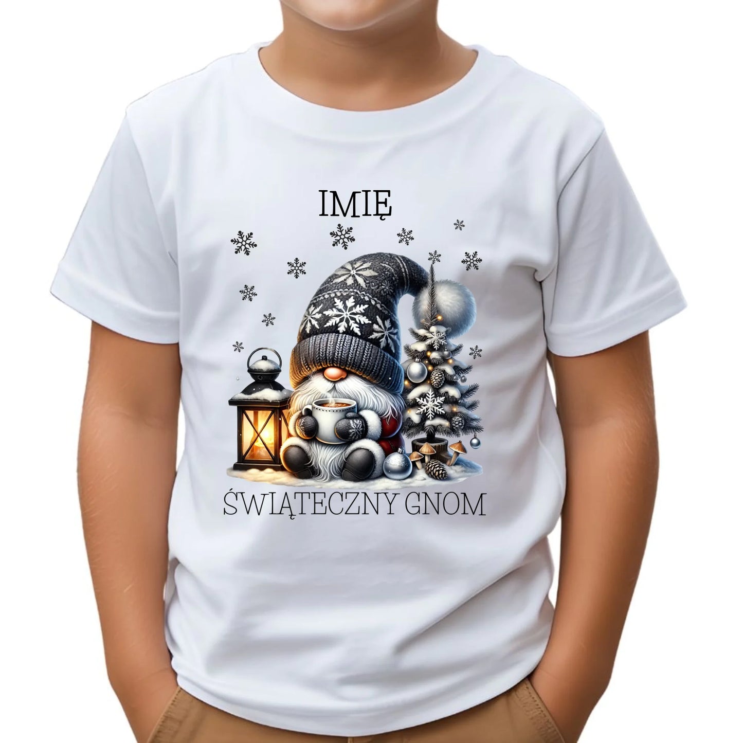 Koszulka dziecięca świąteczna - Gnom z czekoladą - personalizowana BN41