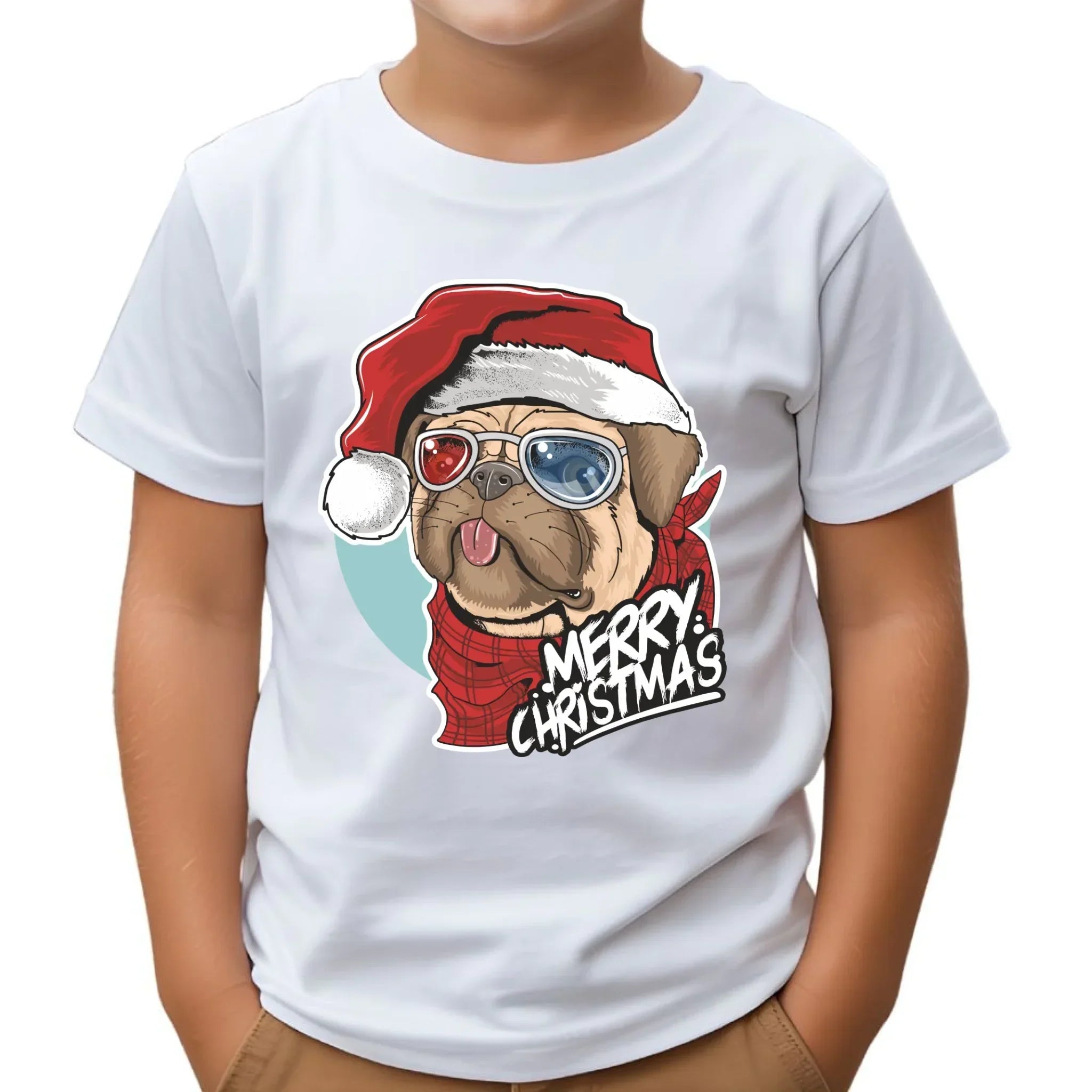Koszulka dziecięca świąteczna - Mops Merry Christmas BN62 - StoryCups.pl