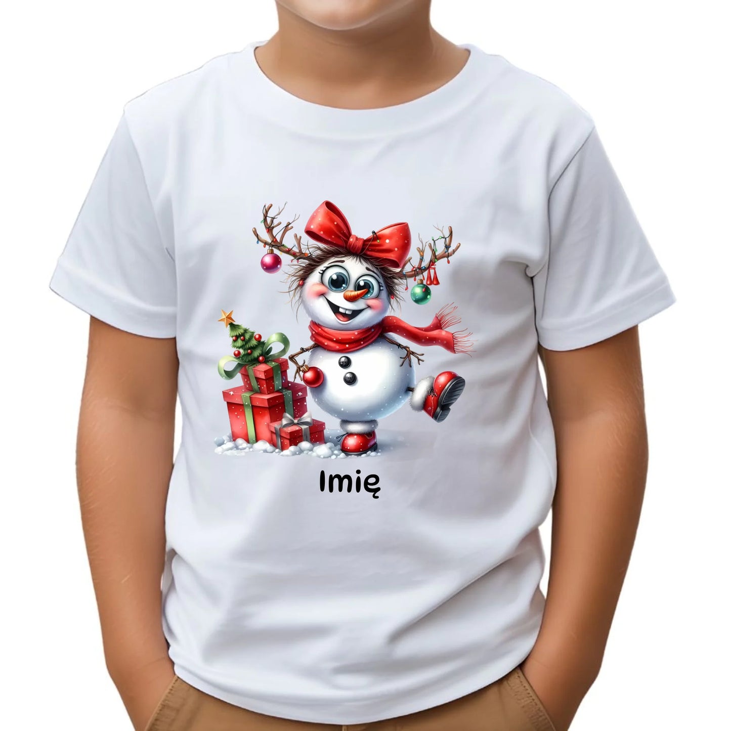 Koszulka dziecięca świąteczna dla dziewczynki - Bałwanek - personalizowana BN123