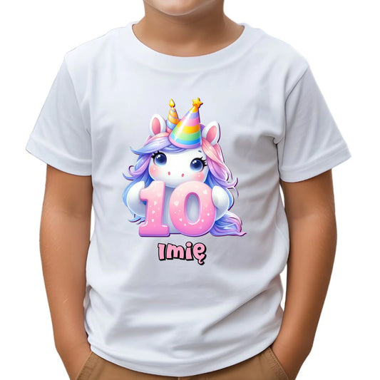Koszulka dziecięca urodzinowa - prezent na 10 urodziny dla dziewczynki - Jednorożec - personalizowana U54