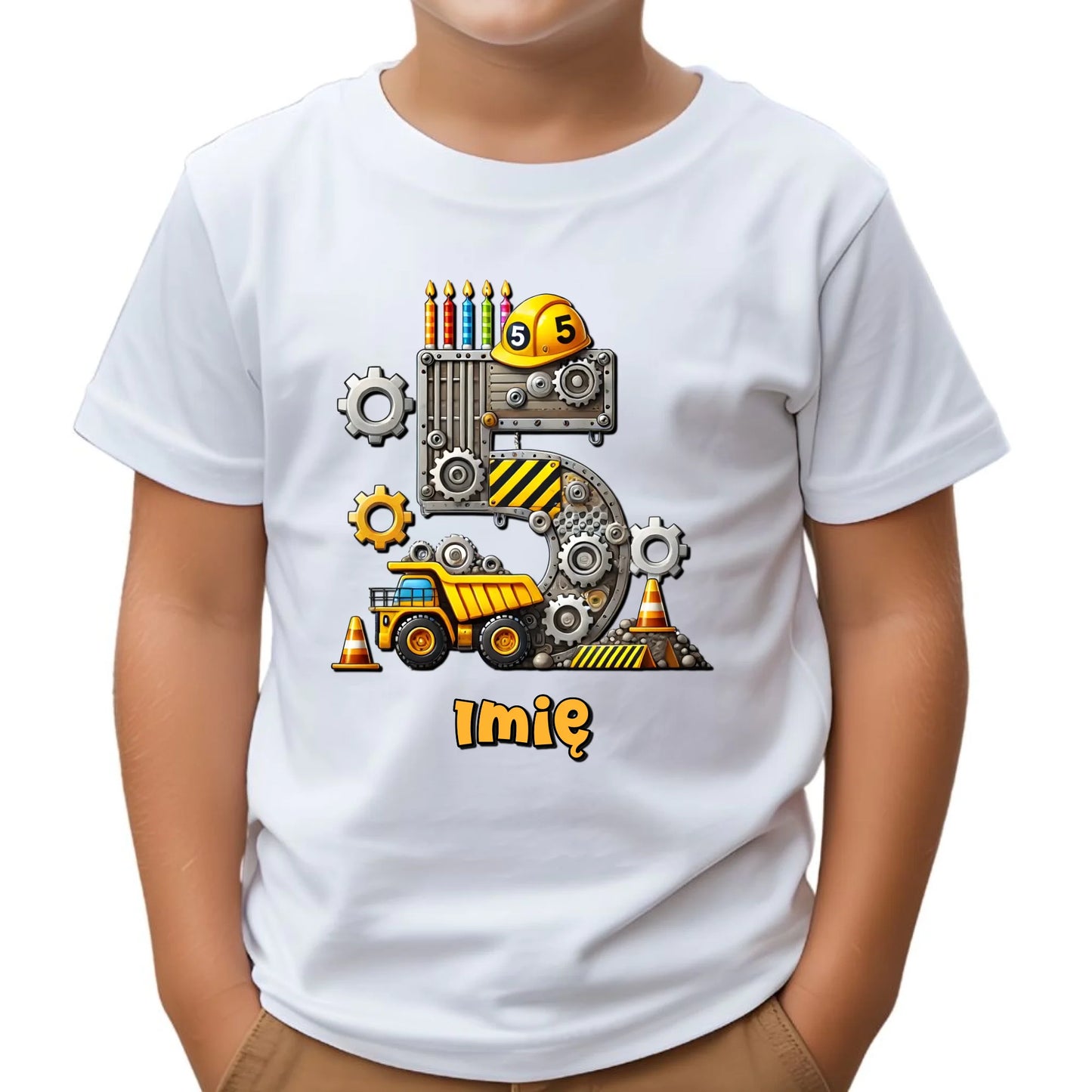 Koszulka dziecięca urodzinowa - prezent na 5 urodziny dla chłopca - Wywrotka - personalizowana U39