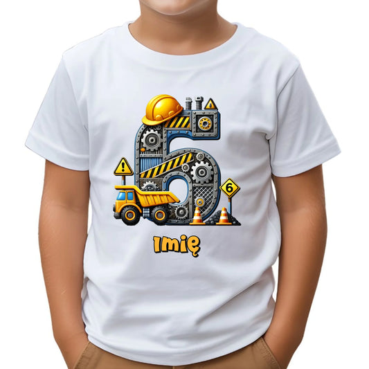 Koszulka dziecięca urodzinowa - prezent na 6 urodziny dla chłopca - Wywrotka - personalizowana U40 - StoryCups.pl