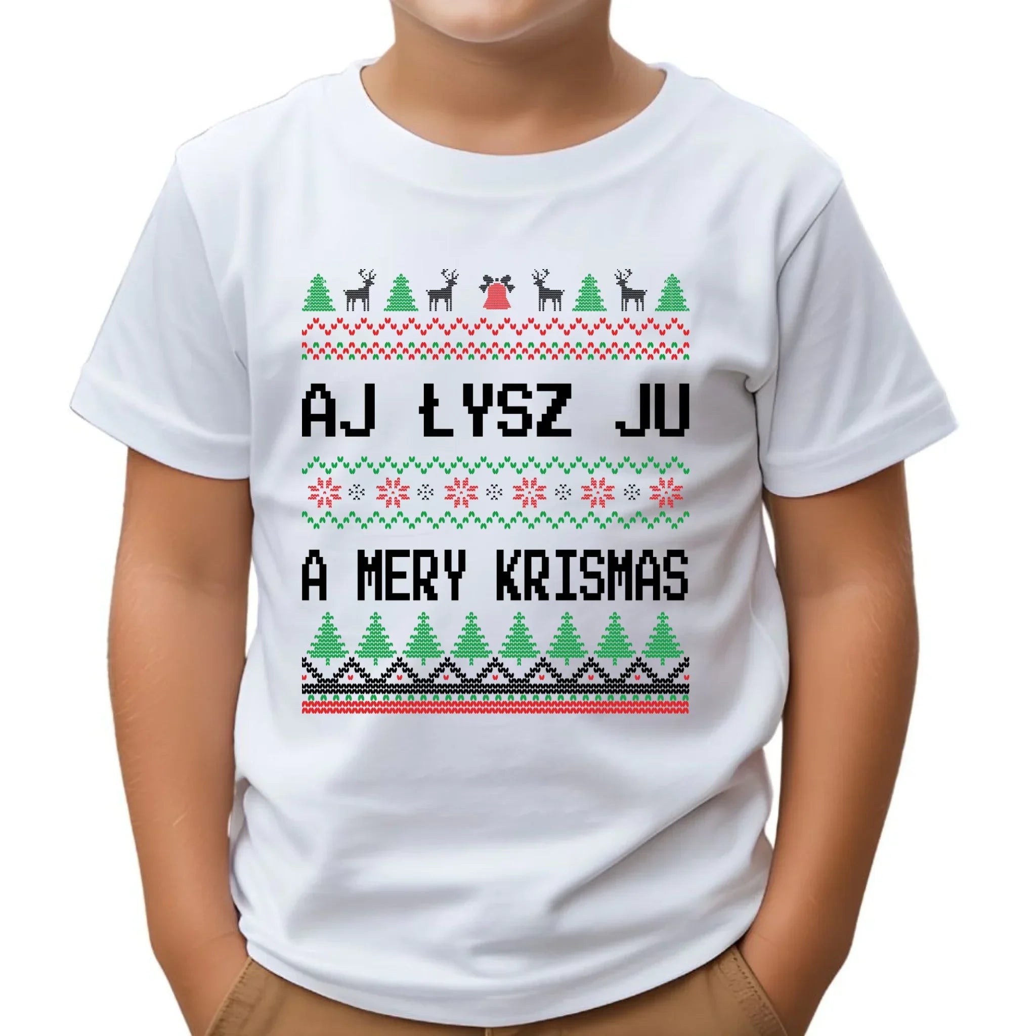 Koszulka dziecięca świąteczna - Aj łysz ju a mery krismas BN12 - StoryCups.pl