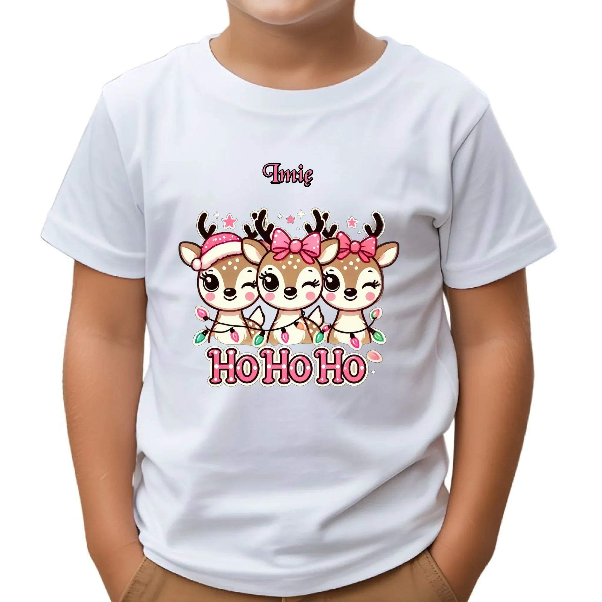 Koszulka dziecięca świąteczna - Ho ho ho Słodkie reniferki - personalizowany BN49 - StoryCups.pl