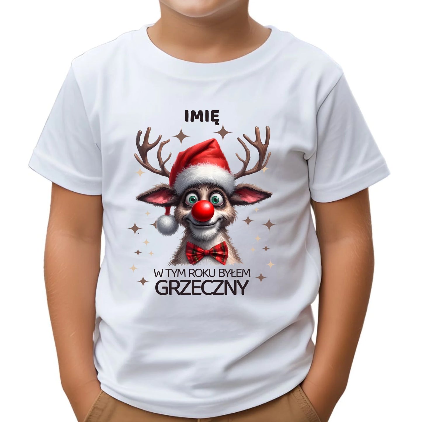 Koszulka dziecięca świąteczna - Renifer W tym roku byłem grzeczny - personalizowana BN96