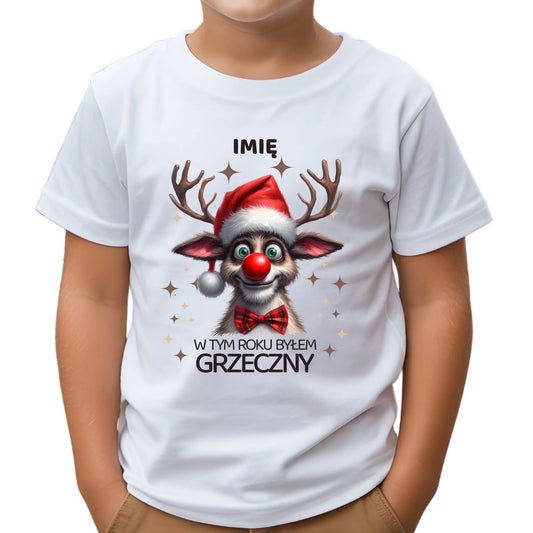Koszulka dziecięca świąteczna - Renifer W tym roku byłem grzeczny - personalizowana BN96
