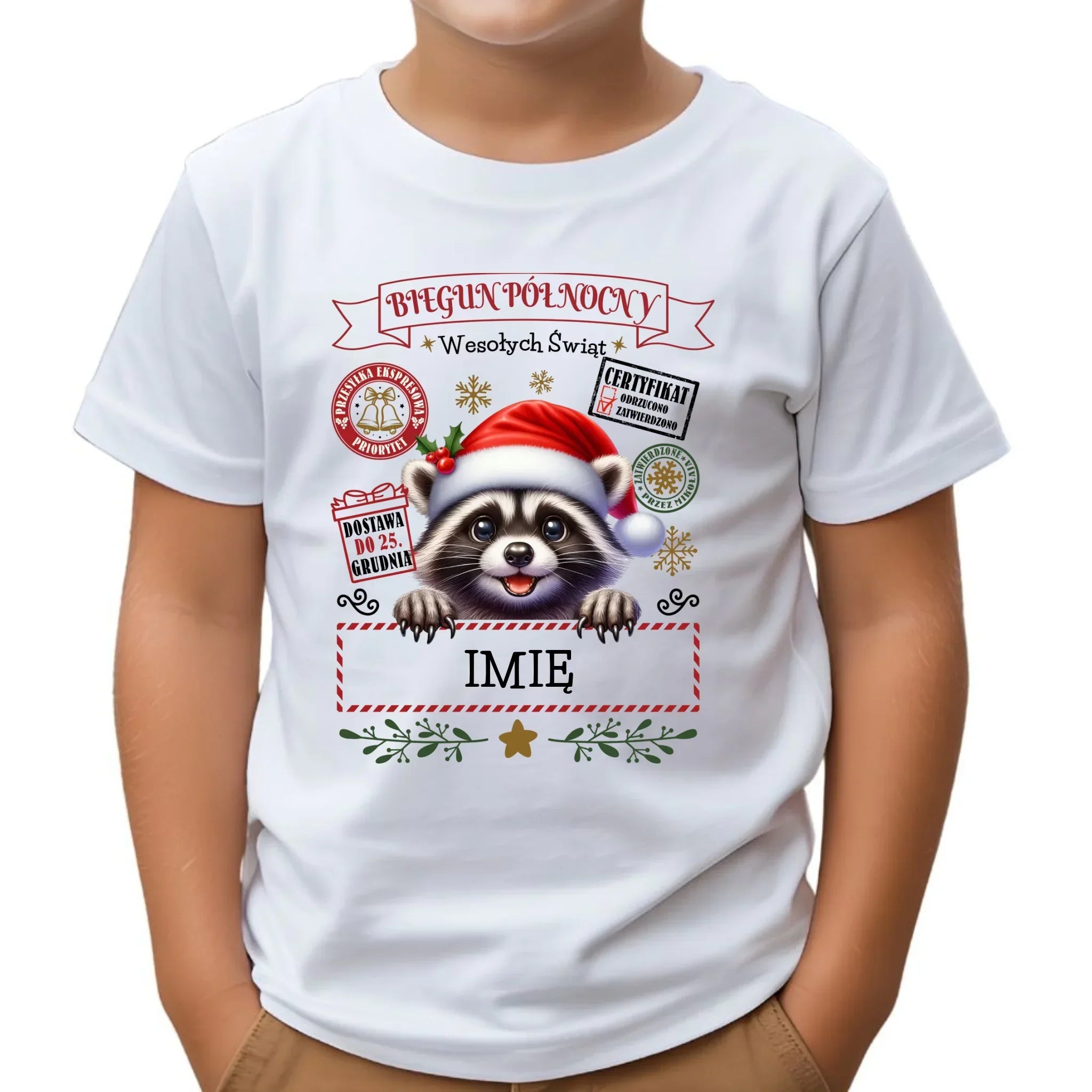Koszulka dziecięca świąteczna - Szop Paczka od Mikołaja - personalizowana BN145 - StoryCups.pl