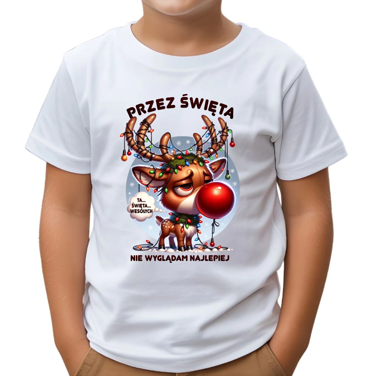 Koszulka dziecięca świąteczna - Renifer Przez święta nie wyglądam najlepiej BN98
