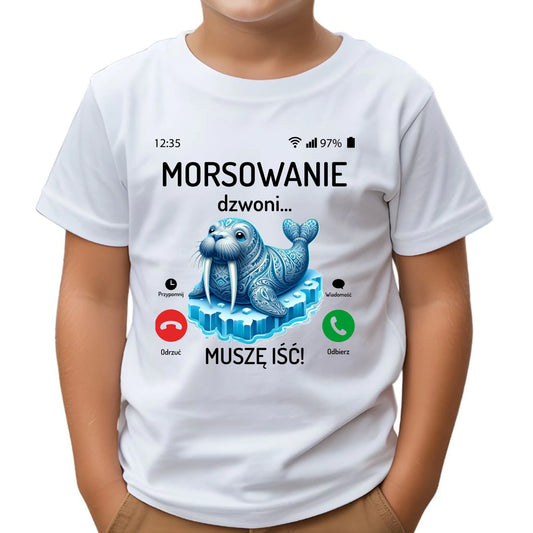 Koszulka dziecięca - prezent dla morsa - Morsowanie dzwoni muszę iść - Mors HM04 - StoryCups.pl