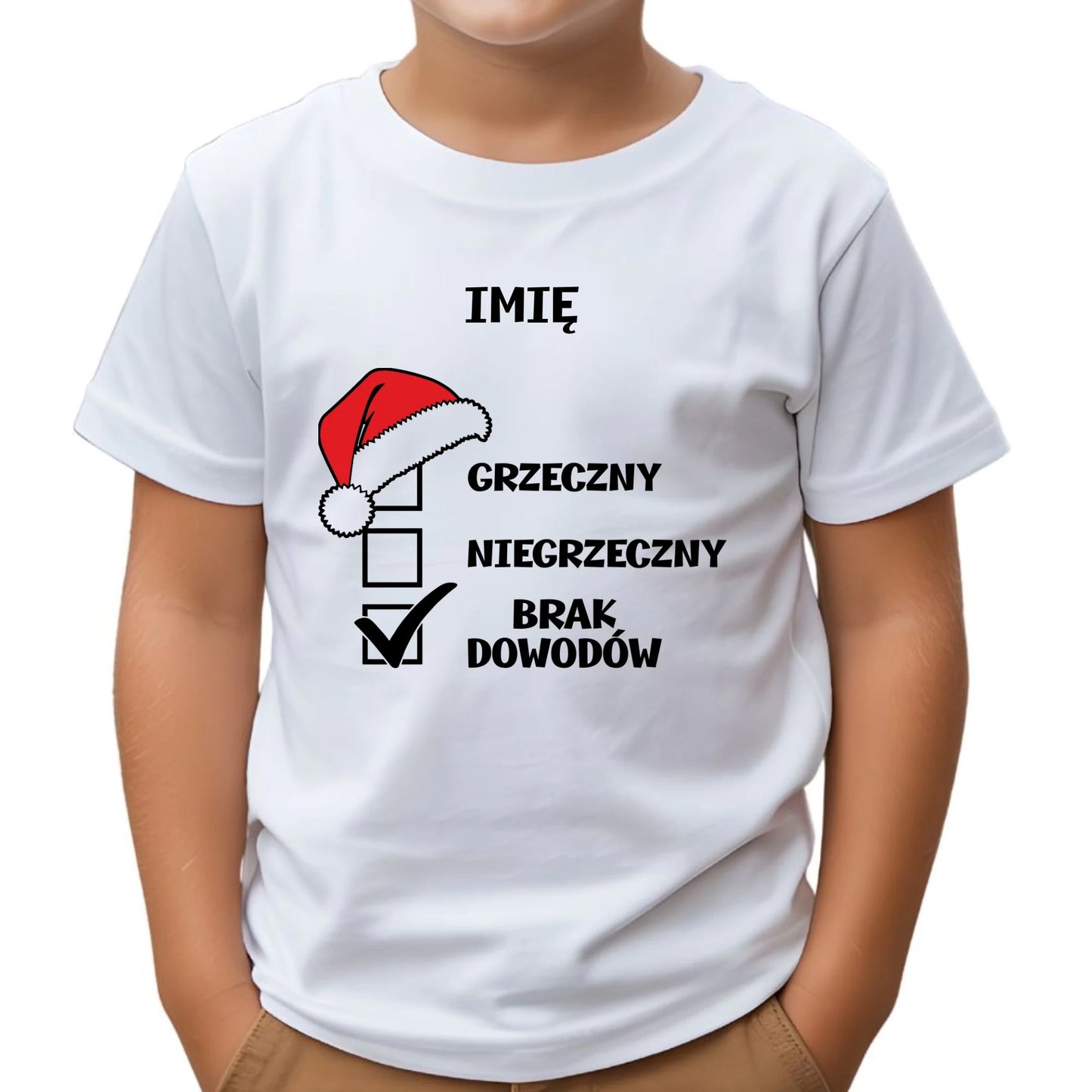 Koszulka dziecięca świąteczna dla chłopca - Grzeczny niegrzeczny brak dowodów - personalizowana BN99