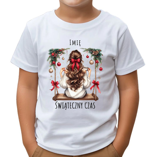 Koszulka dziecięca świąteczna - Dziewczyna na huśtawce - Świąteczny czas - personalizowana BN105