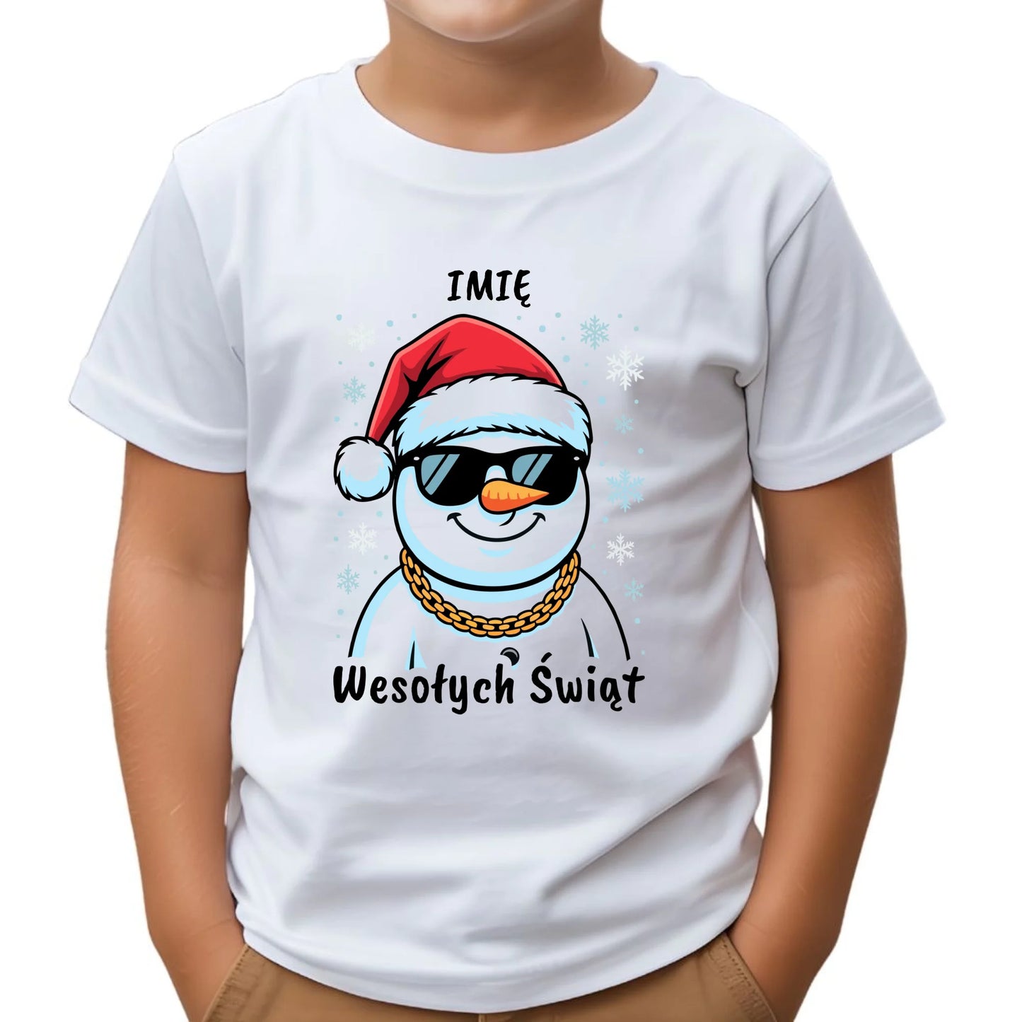 Koszulka dziecięca świąteczna - Wesoły bałwan Wesołych Świąt - personalizowana BN82