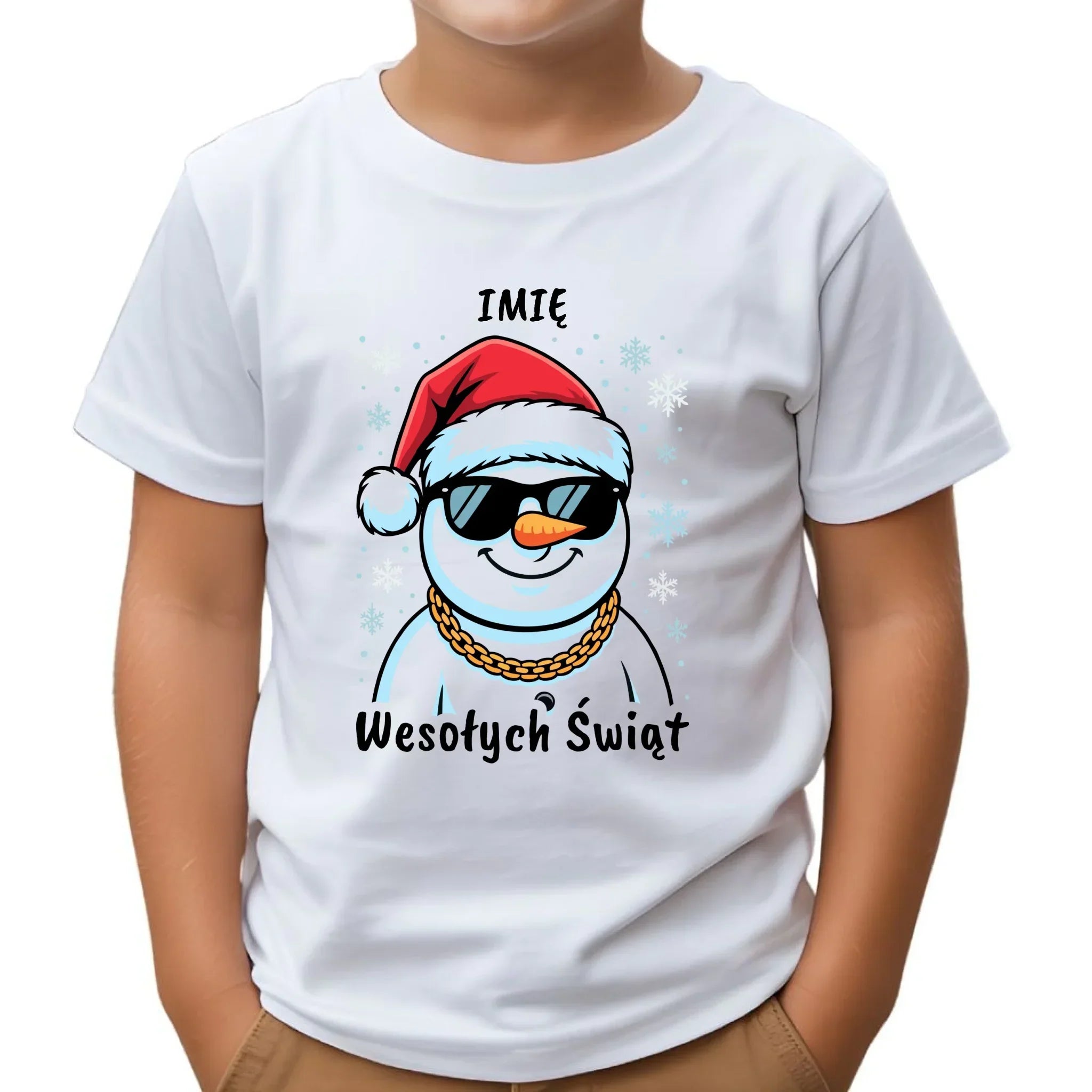Koszulka dziecięca świąteczna - Wesoły bałwan Wesołych Świąt - personalizowana BN82 - StoryCups.pl