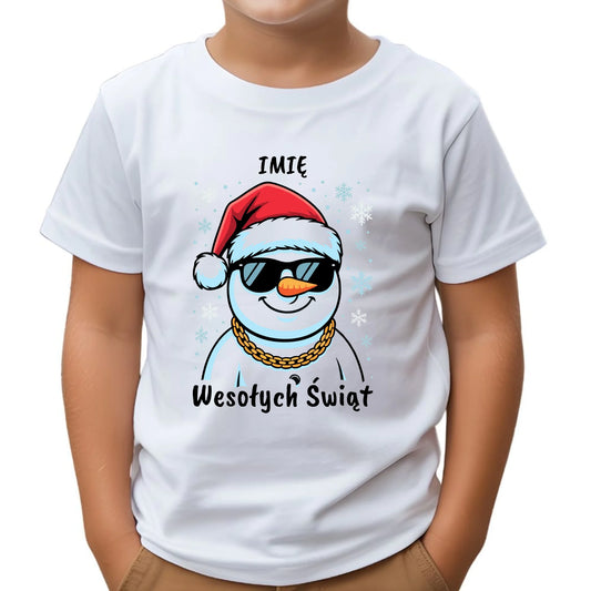 Koszulka dziecięca świąteczna - Wesoły bałwan Wesołych Świąt - personalizowana BN82