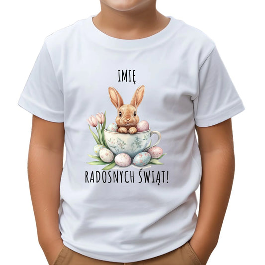 Koszulka dziecięca na Wielkanoc - Zajączek radosnych świąt - personalizowana WN01