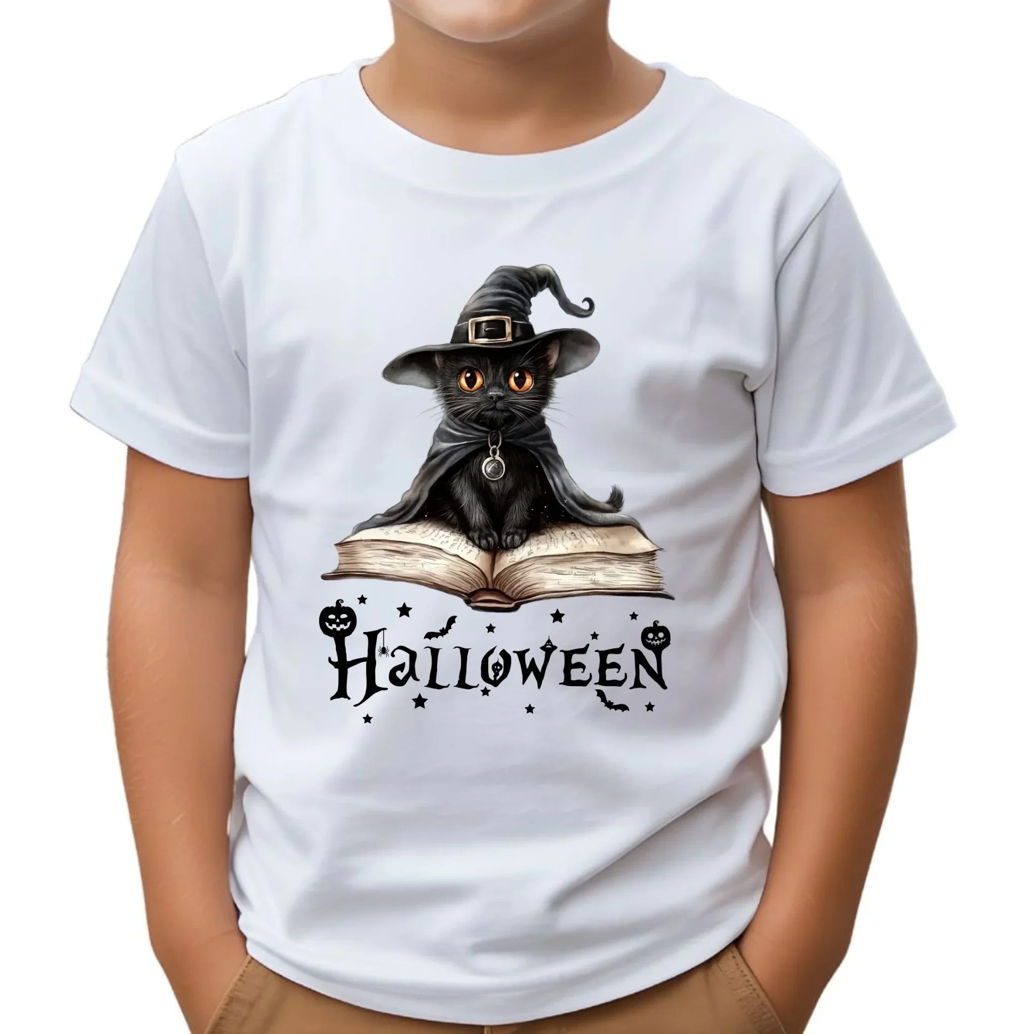 Koszulka dziecięca na Halloween - Kot Czarodziej HL06 - StoryCups.pl