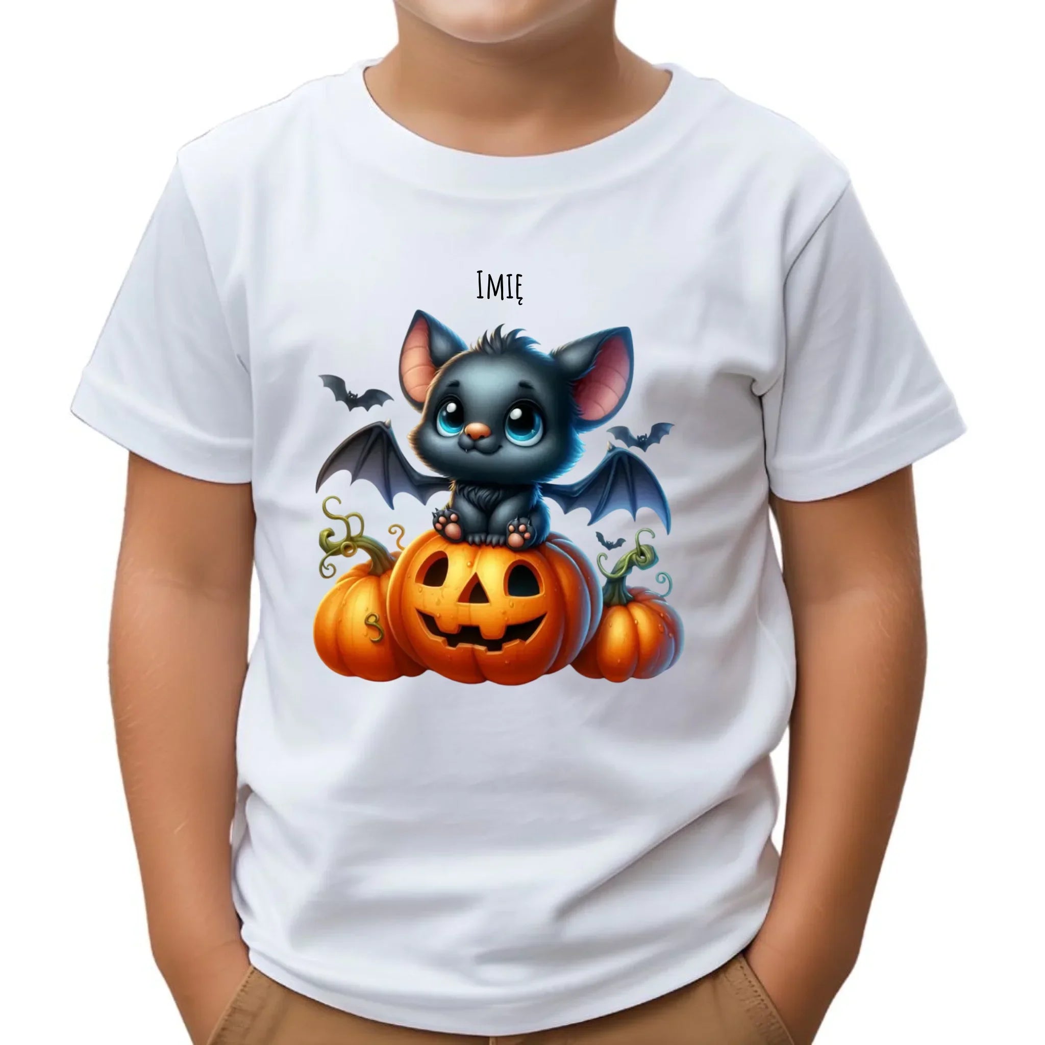 Koszulka dziecięca halloweenowa - Słodki nietoperz z dynią - personalizowana HL09 - StoryCups.pl