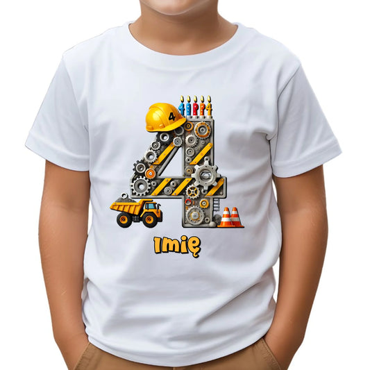 Koszulka dziecięca urodzinowa - prezent na 4 urodziny dla chłopca - Wywrotka - personalizowana U38 - StoryCups.pl